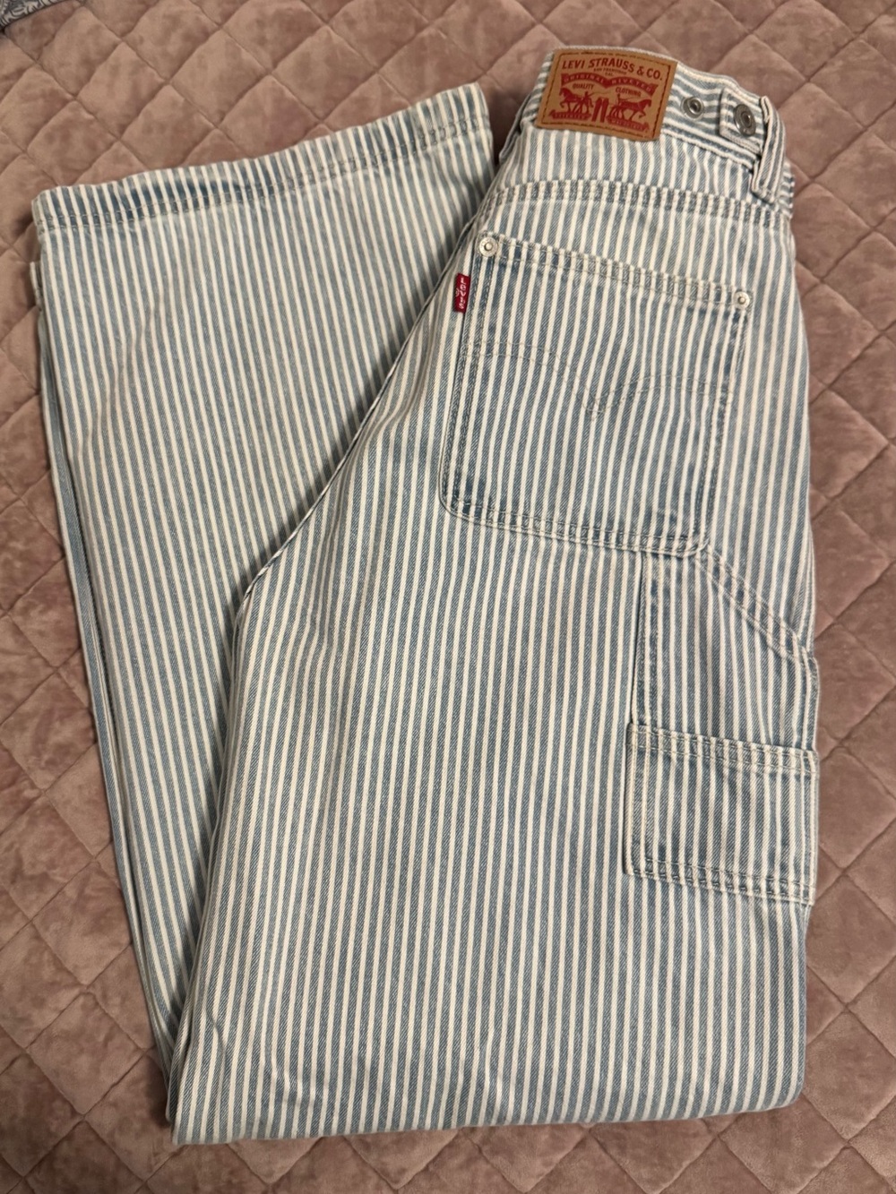 Cinch Baggy Striped Jeans - Light Blue & White